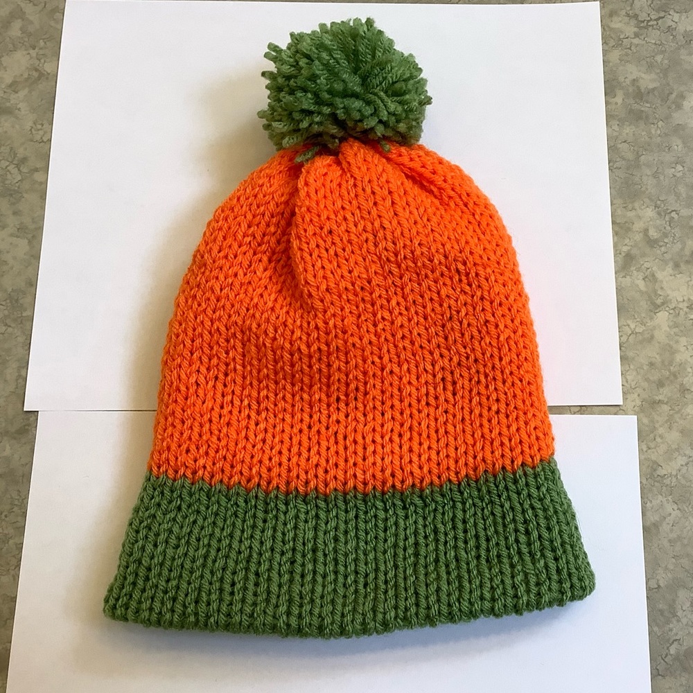 New Handmade Infant/Toddler Knitted Pumpkin Beanie with a Pom-Pom - Picture 6 of 9